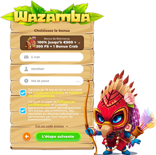 Étape 2 de l'inscription sur Wazamba Casino