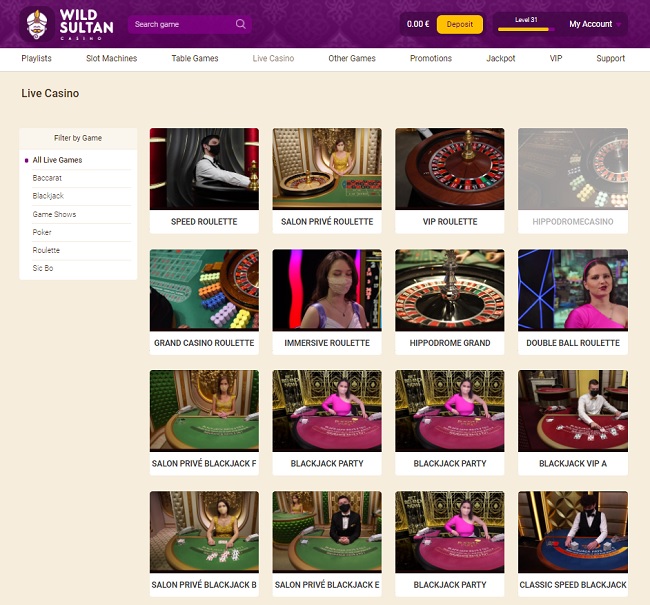 wild sultan page live casino