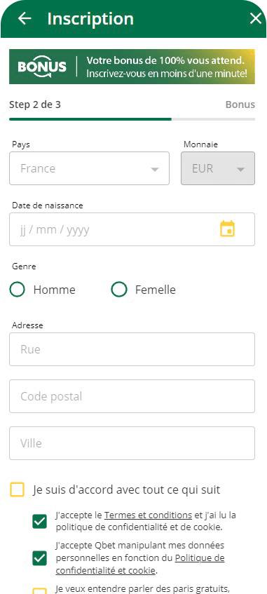 Inscription partie 2 Qbet