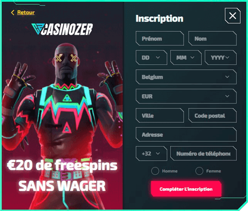 Partie 2 de l'inscription sur Casinozer