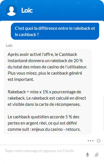 Échange avec le Live Chat Manga Casino