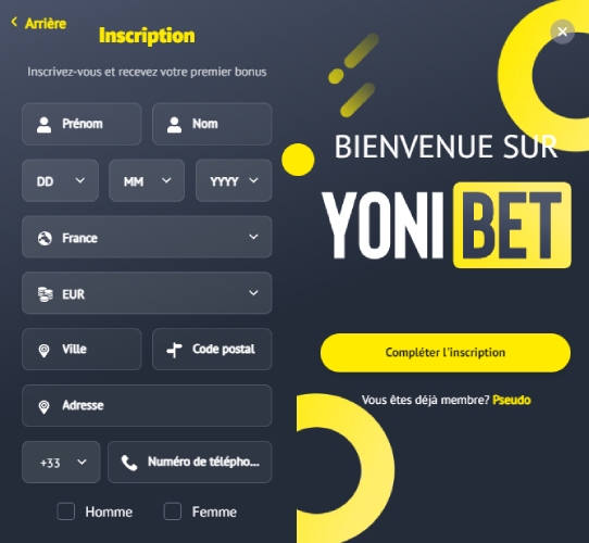 Inscription étape 2 yonibet