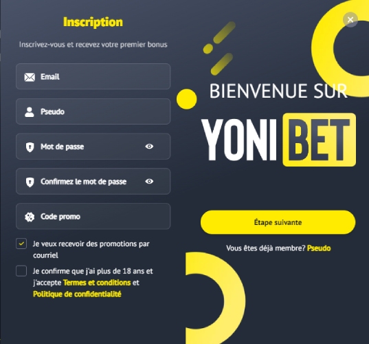 Inscription Yonibet