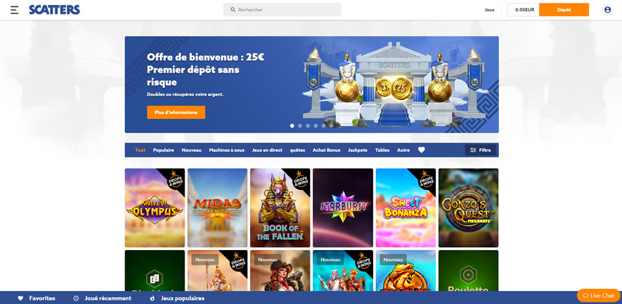 Scatters Casino accueil
